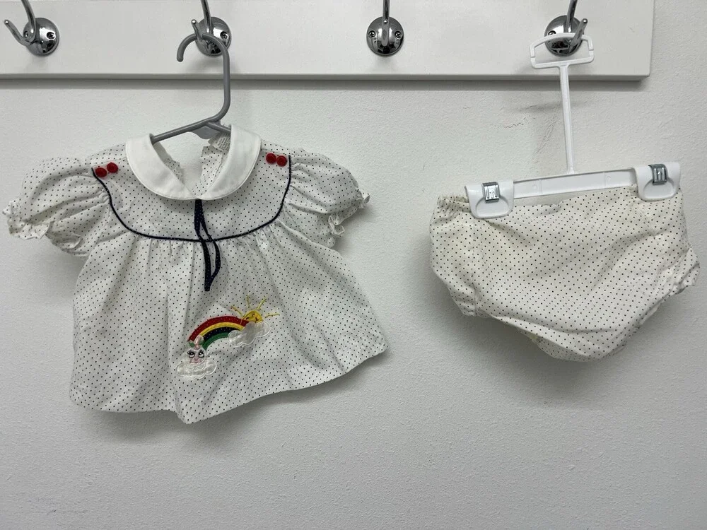 vintage girls two piece set rainbow sunshine 6-9 M polka dot